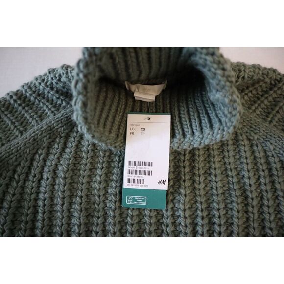H&M Women's Sz XS Light Khaki Green L/S Knitted Jumper Turtleneck Sweater - Picture 5 of 11